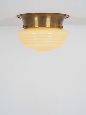 Plafoniera in Ottone e Vetro Giallo #4398