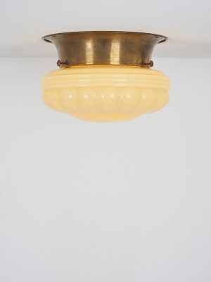Plafoniera in Ottone e Vetro Giallo #4399