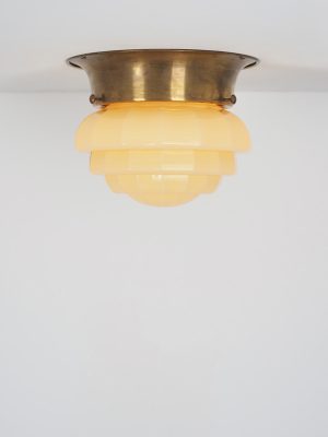 Plafoniera in Ottone e Vetro Giallo #4400