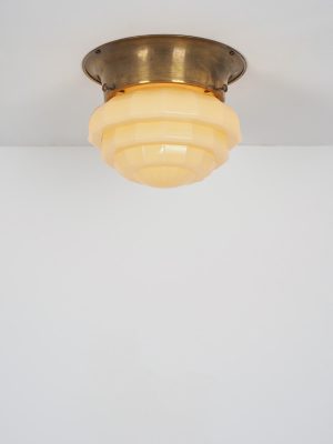 Plafoniera in Ottone e Vetro Giallo #4400