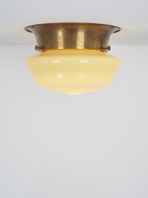 Plafoniera in Ottone e Vetro Giallo #4403