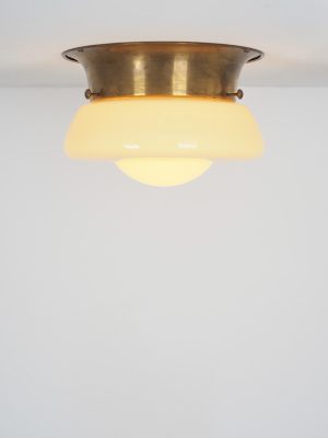 Plafoniera in Ottone e Vetro Giallo #4411