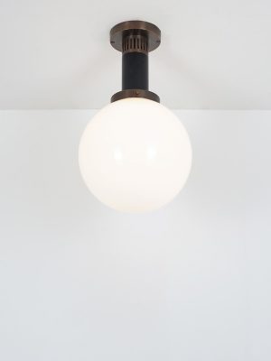 Plafoniera in Ottone e Vetro Bianco #4414