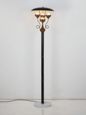 Brass & Black Wood Floor Lamp #4576