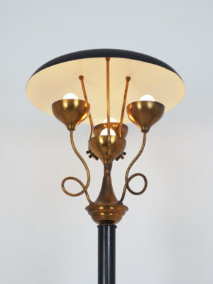 Brass & Black Wood Floor Lamp #4576