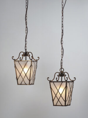 Pair of Brass Hanging Lanterns #4582