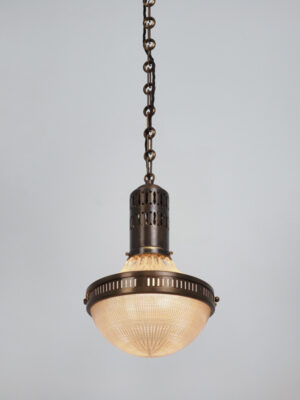 Brass & Holophane Glass Pendant #4586