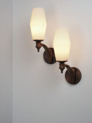 Pair of Art Deco Brass & Opaline Sconces #4588