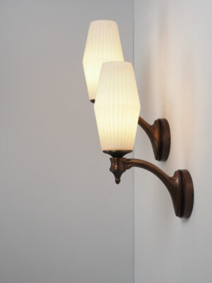Pair of Art Deco Brass & Opaline Sconces #4588