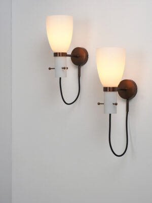 Pair of Brass & Opaline Sconces #4590