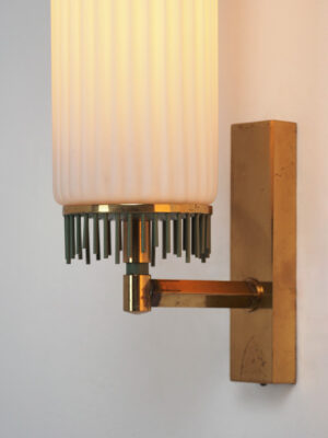 Pair of Brass & Ribbed Glass Sconces #4594