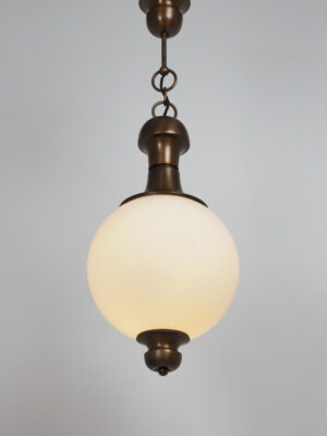 Brass & Opaline Glass Pendant #4597