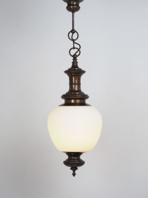Brass & Opaline Glass Pendant #4598