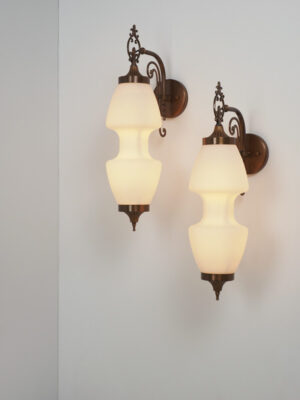 Pair of Brass & Opaline Sconces #4623